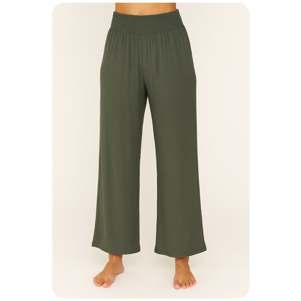Bebop pants Elastic high Waist Olive Green Casual Comfy textured wide leg SZ SM